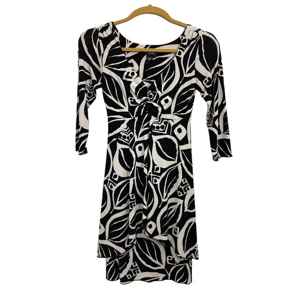 Peck & Peck Collection Black And White Long Sleeve Vee Neck Dress Size Small - Picture 1 of 6